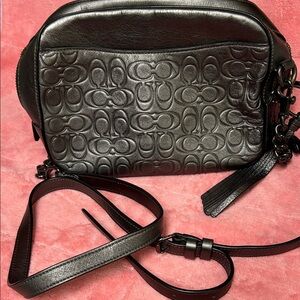 Coach Black Embossed Signature Leather Crossbody